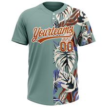 Laden Sie das Bild in den Galerie-Viewer, Custom Teal Texas Orange-White 3D Pattern Hawaii Tropical Palm Leaves Two-Button Unisex Softball Jersey
