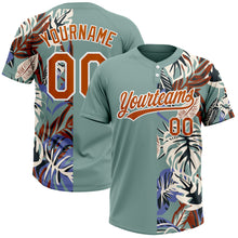 Laden Sie das Bild in den Galerie-Viewer, Custom Teal Texas Orange-White 3D Pattern Hawaii Tropical Palm Leaves Two-Button Unisex Softball Jersey
