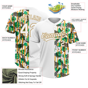 Custom White Old Gold 3D Pattern Zebras And Giraffes Two-Button Unisex Softball Jersey