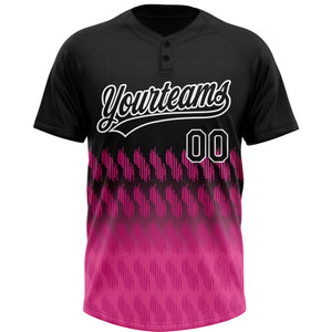 Custom Black Pink-White 3D Pattern Lines Two-Button Unisex Softball Jersey