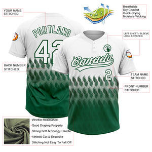 Custom White Kelly Green 3D Pattern Lines Two-Button Unisex Softball Jersey