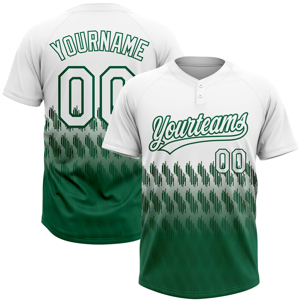 Custom White Kelly Green 3D Pattern Lines Two-Button Unisex Softball Jersey