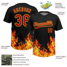 Laden Sie das Bild in den Galerie-Viewer, Custom Black Red-Gold 3D Pattern Design Flame Two-Button Unisex Softball Jersey
