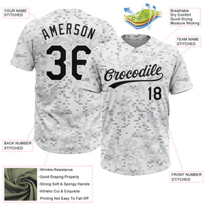 Custom Camo Black-White 3D Arctic Camouflage Two-Button Unisex Softball Jersey