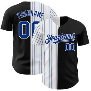 Custom Black White-Royal Pinstripe Authentic Split Fashion Baseball Jersey