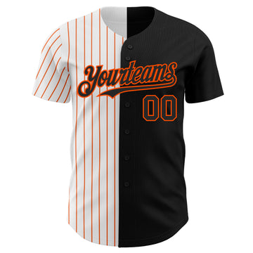 Custom Black White-Orange Pinstripe Authentic Split Fashion Baseball Jersey