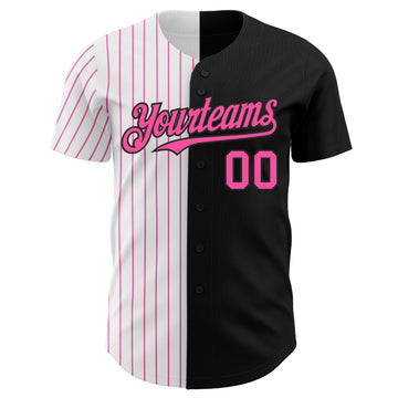 Custom Black White-Pink Pinstripe Authentic Split Fashion Baseball Jersey