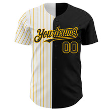 Laden Sie das Bild in den Galerie-Viewer, Custom Black White-Gold Pinstripe Authentic Split Fashion Baseball Jersey
