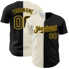 Laden Sie das Bild in den Galerie-Viewer, Custom Black White-Gold Pinstripe Authentic Split Fashion Baseball Jersey
