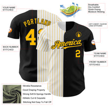 Laden Sie das Bild in den Galerie-Viewer, Custom Black White-Gold Pinstripe Authentic Split Fashion Baseball Jersey
