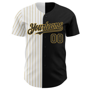 Custom Black White-Old Gold Pinstripe Authentic Split Fashion Baseball Jersey