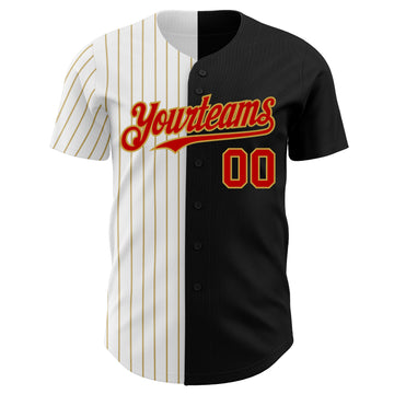 Custom Black Red-Old Gold Pinstripe Authentic Split Fashion Baseball Jersey