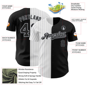 Custom Black White-Gray Pinstripe Authentic Split Fashion Baseball Jersey