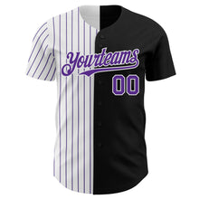 Load image into Gallery viewer, Custom Black White-Purple Pinstripe Authentic Split Fashion Baseball Jersey
