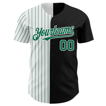 Custom Black White-Kelly Green Pinstripe Authentic Split Fashion Baseball Jersey