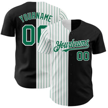 Laden Sie das Bild in den Galerie-Viewer, Custom Black White-Kelly Green Pinstripe Authentic Split Fashion Baseball Jersey
