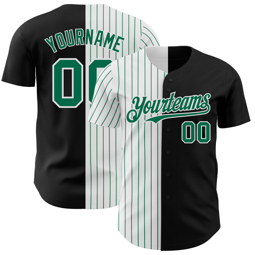 Custom Black White-Kelly Green Pinstripe Authentic Split Fashion Baseball Jersey