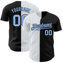 Laden Sie das Bild in den Galerie-Viewer, Custom Black White-Light Blue Pinstripe Authentic Split Fashion Baseball Jersey
