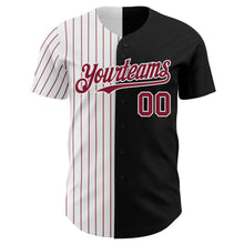 Laden Sie das Bild in den Galerie-Viewer, Custom Black White-Crimson Pinstripe Authentic Split Fashion Baseball Jersey
