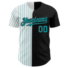 Load image into Gallery viewer, Custom Black White-Teal Pinstripe Authentic Split Fashion Baseball Jersey
