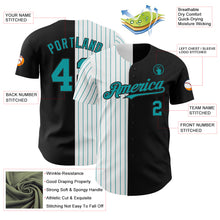 Load image into Gallery viewer, Custom Black White-Teal Pinstripe Authentic Split Fashion Baseball Jersey
