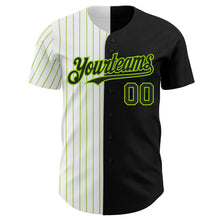 Laden Sie das Bild in den Galerie-Viewer, Custom Black White-Neon Green Pinstripe Authentic Split Fashion Baseball Jersey
