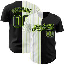 Laden Sie das Bild in den Galerie-Viewer, Custom Black White-Neon Green Pinstripe Authentic Split Fashion Baseball Jersey
