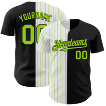 Laden Sie das Bild in den Galerie-Viewer, Custom Black White-Neon Green Pinstripe Authentic Split Fashion Baseball Jersey
