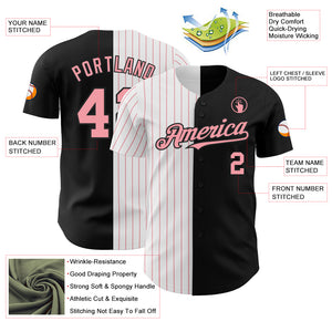 Custom Black White-Medium Pink Pinstripe Authentic Split Fashion Baseball Jersey