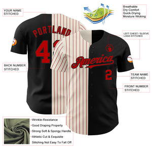 Custom Black Cream-Red Pinstripe Authentic Split Fashion Baseball Jersey