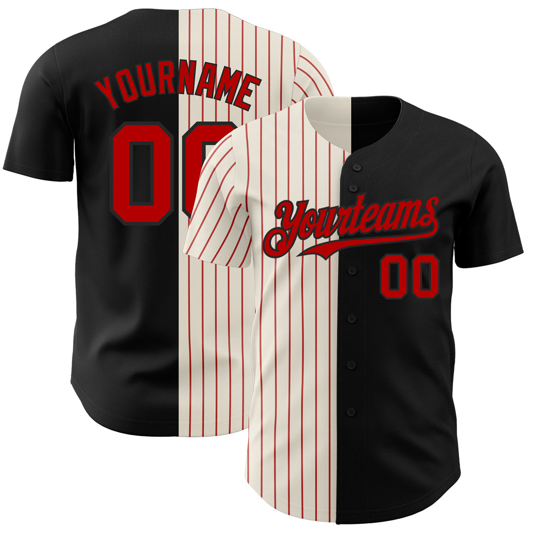 Custom Black Cream-Red Pinstripe Authentic Split Fashion Baseball Jersey