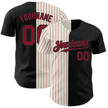 Laden Sie das Bild in den Galerie-Viewer, Custom Black Cream-Crimson Pinstripe Authentic Split Fashion Baseball Jersey
