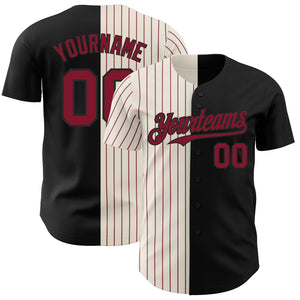 Custom Black Cream-Crimson Pinstripe Authentic Split Fashion Baseball Jersey