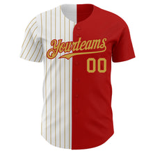 Laden Sie das Bild in den Galerie-Viewer, Custom Red White-Old Gold Pinstripe Authentic Split Fashion Baseball Jersey
