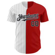 Загрузить изображение в средство просмотра галереи, Custom Red Black-Gray Pinstripe Authentic Split Fashion Baseball Jersey
