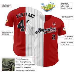 Custom Red Black-Gray Pinstripe Authentic Split Fashion Baseball Jersey