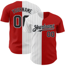 Загрузить изображение в средство просмотра галереи, Custom Red Black-Gray Pinstripe Authentic Split Fashion Baseball Jersey
