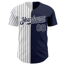 Load image into Gallery viewer, Custom Navy White-Navy Pinstripe Authentic Split Fashion Baseball Jersey
