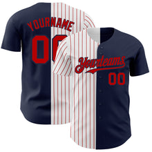 Загрузить изображение в средство просмотра галереи, Custom Navy White-Red Pinstripe Authentic Split Fashion Baseball Jersey
