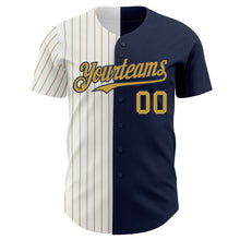 Charger l&#39;image dans la galerie, Custom Navy White-Old Gold Pinstripe Authentic Split Fashion Baseball Jersey
