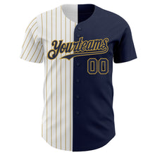 Загрузить изображение в средство просмотра галереи, Custom Navy White-Old Gold Pinstripe Authentic Split Fashion Baseball Jersey
