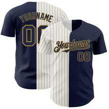 Загрузить изображение в средство просмотра галереи, Custom Navy White-Old Gold Pinstripe Authentic Split Fashion Baseball Jersey
