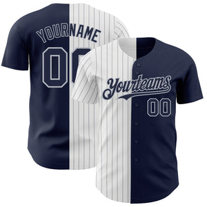 Custom Navy White-Gray Pinstripe Authentic Split Fashion Baseball Jersey