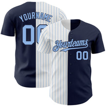 Load image into Gallery viewer, Custom Navy White-Light Blue Pinstripe Authentic Split Fashion Baseball Jersey
