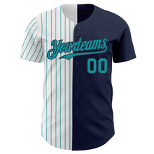 Загрузить изображение в средство просмотра галереи, Custom Navy White-Teal Pinstripe Authentic Split Fashion Baseball Jersey
