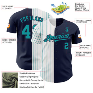 Custom Navy White-Teal Pinstripe Authentic Split Fashion Baseball Jersey