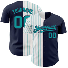 Загрузить изображение в средство просмотра галереи, Custom Navy White-Teal Pinstripe Authentic Split Fashion Baseball Jersey
