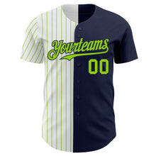 Load image into Gallery viewer, Custom Navy White-Neon Green Pinstripe Authentic Split Fashion Baseball Jersey
