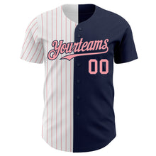 Charger l&#39;image dans la galerie, Custom Navy White-Medium Pink Pinstripe Authentic Split Fashion Baseball Jersey
