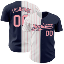 Charger l&#39;image dans la galerie, Custom Navy White-Medium Pink Pinstripe Authentic Split Fashion Baseball Jersey
